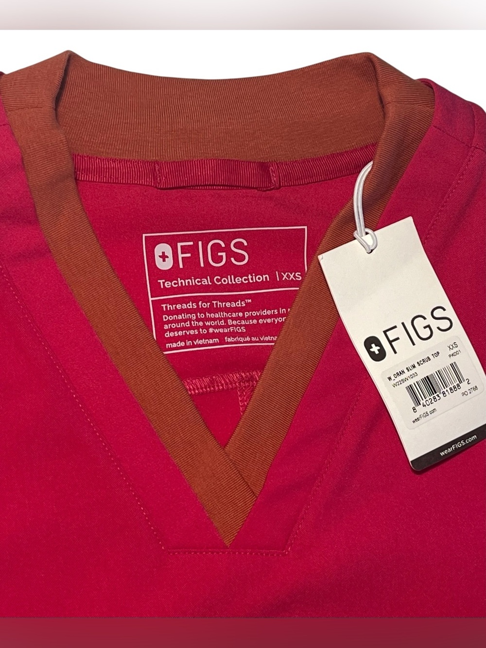 🩷🧡Figs Ultra Rose/ Terracotta Oran Slim top size XXS NWT - Picture 4 of 10